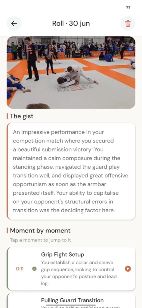 Tap Early video analysis screen